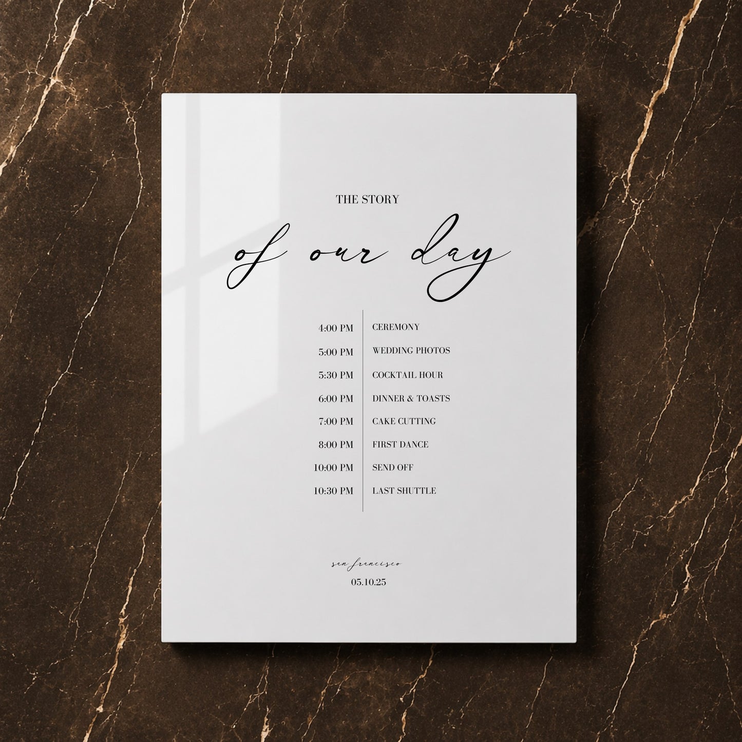 Aria Collection Acrylic Wedding Order of Events Sign