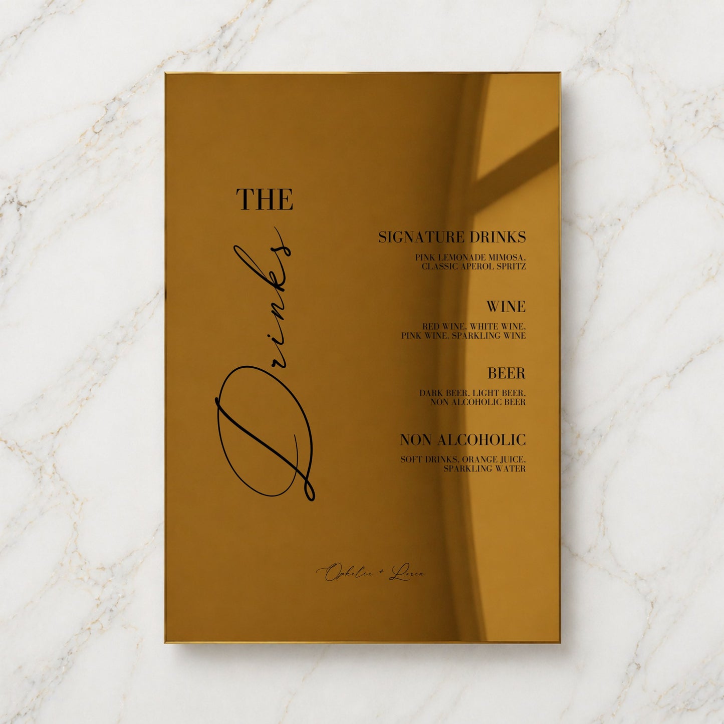 Aria Collection Gold Mirror Wedding Bar & Drinks Sign