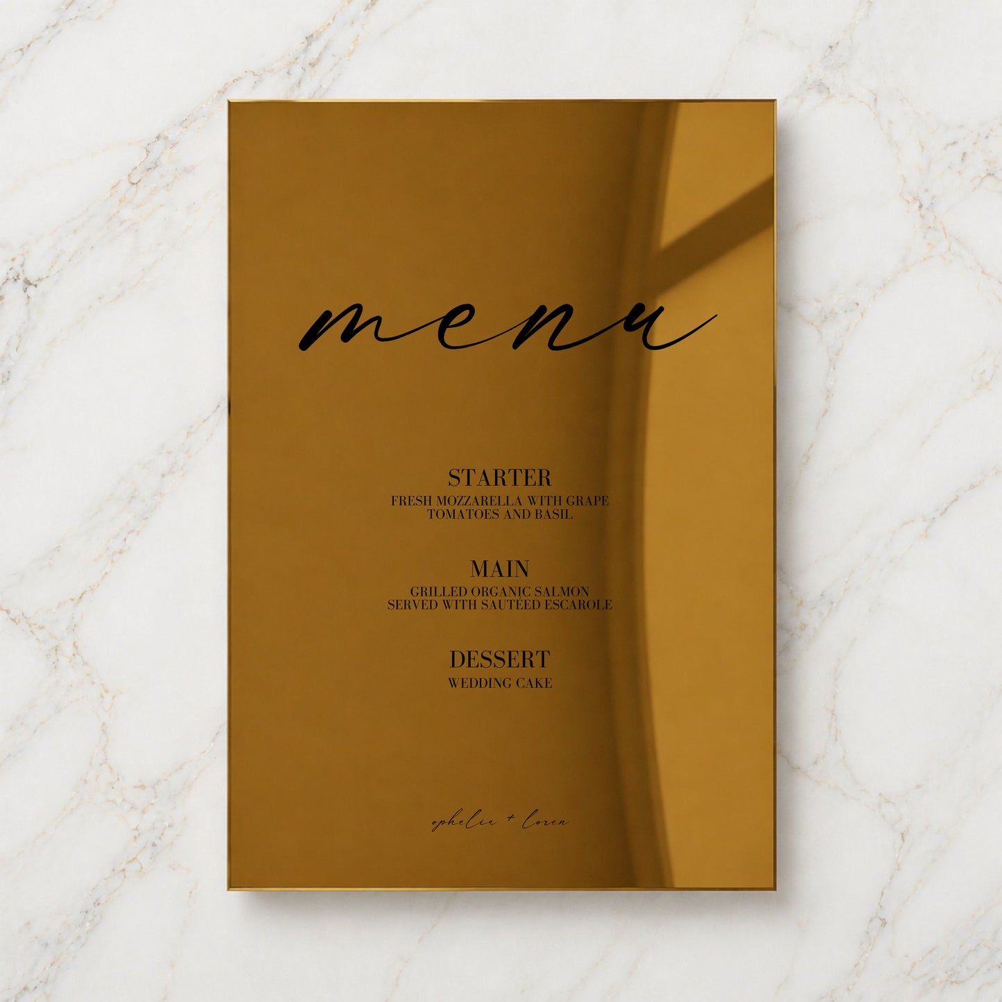 Aria Collection Gold Mirror Wedding Menu Sign