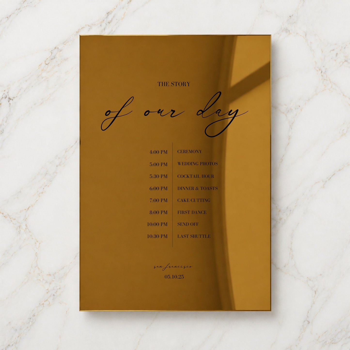 Aria Collection Gold Mirror Wedding Order of Events Sign