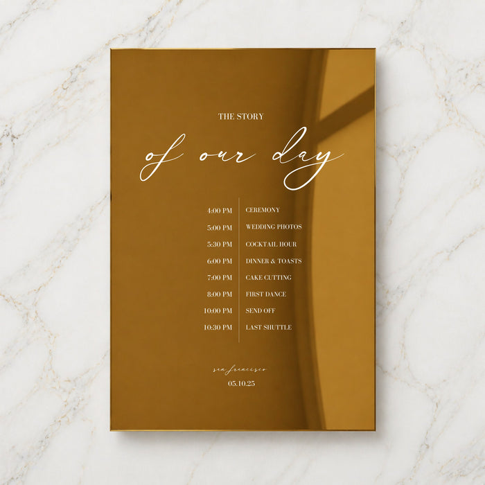 Aria Collection Gold Mirror Wedding Order of Events Sign