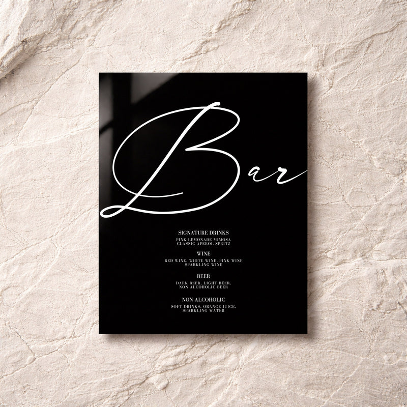 Aria Collection Acrylic Wedding Bar & Drinks Sign