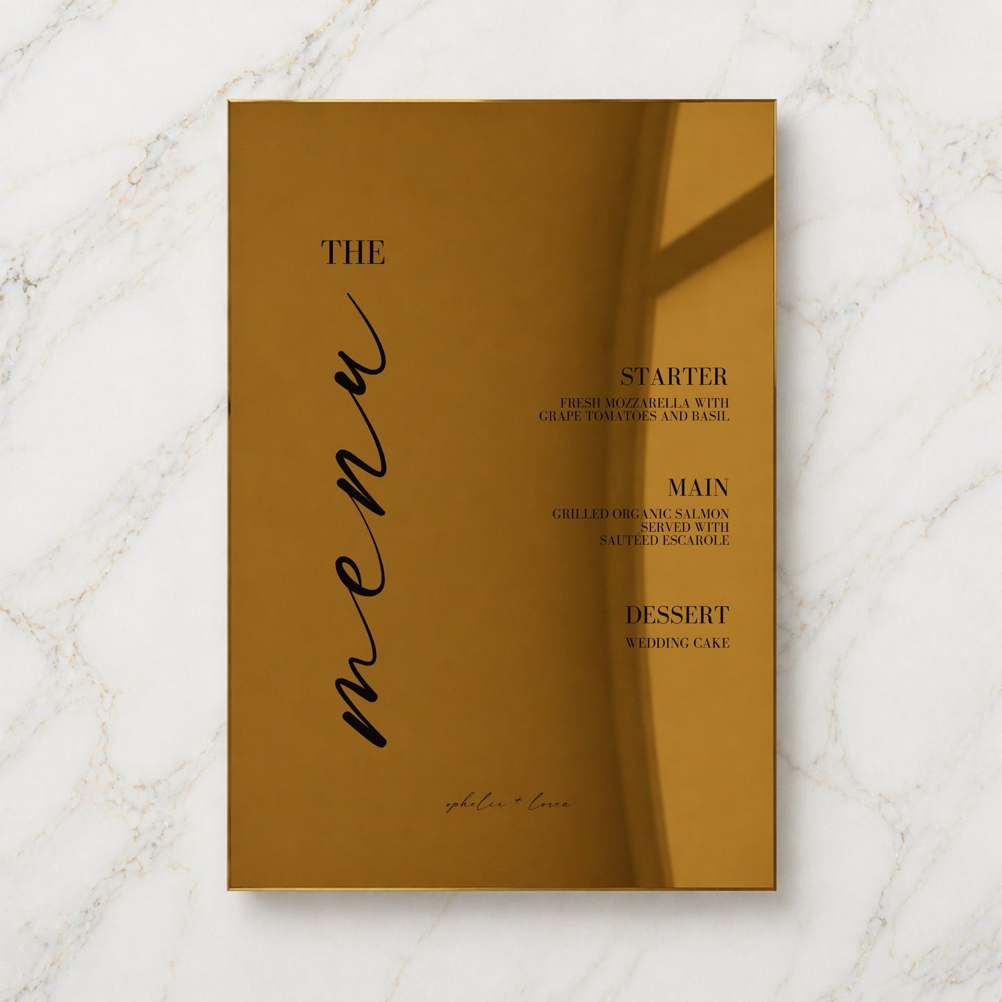 Aria Collection Gold Mirror Wedding Menu Sign