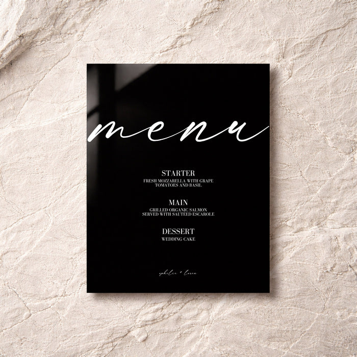 Aria Collection Acrylic Wedding Menu Sign