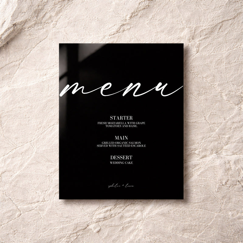 Aria Collection Acrylic Wedding Menu Sign