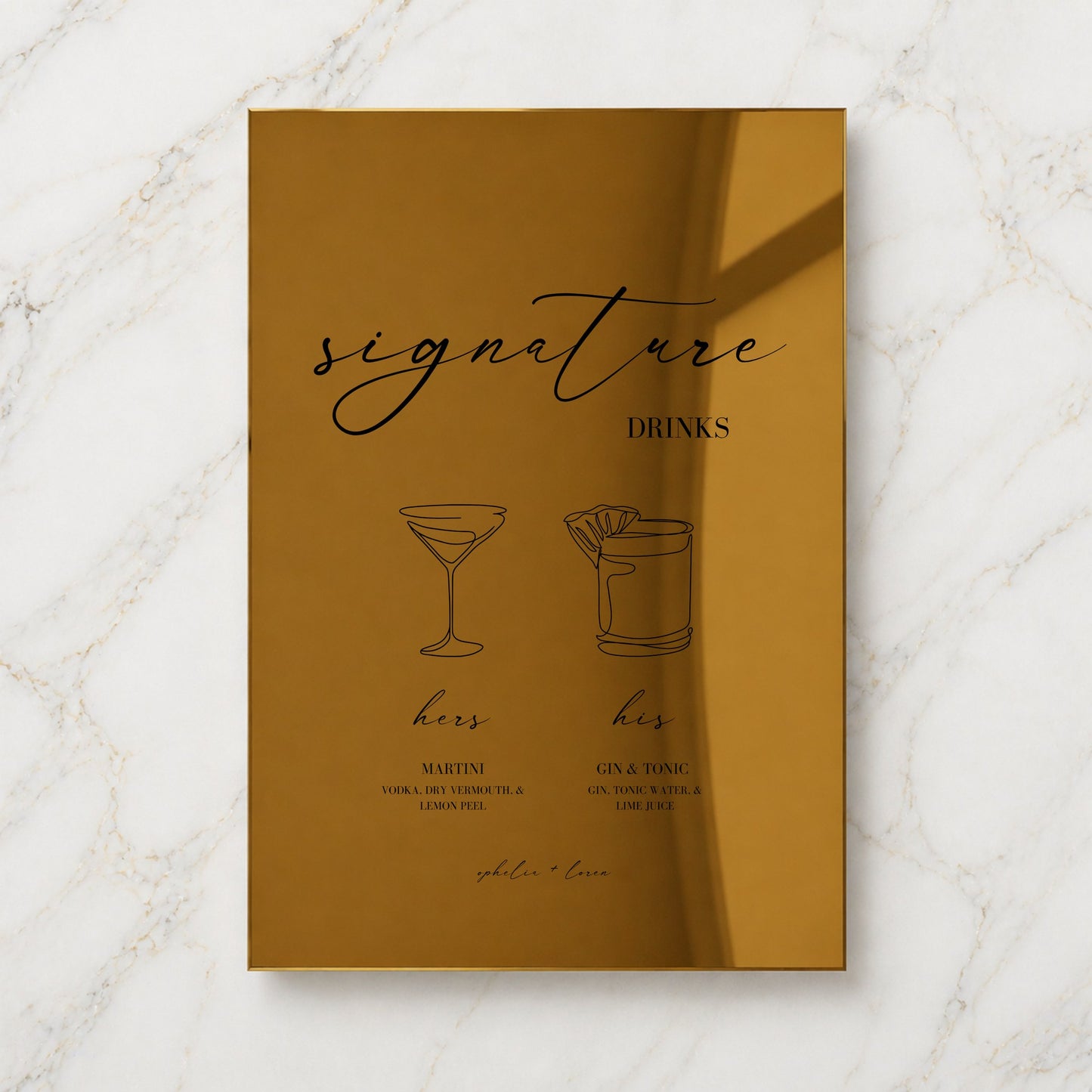 Aria Collection Gold Mirror Wedding Bar & Drinks Sign