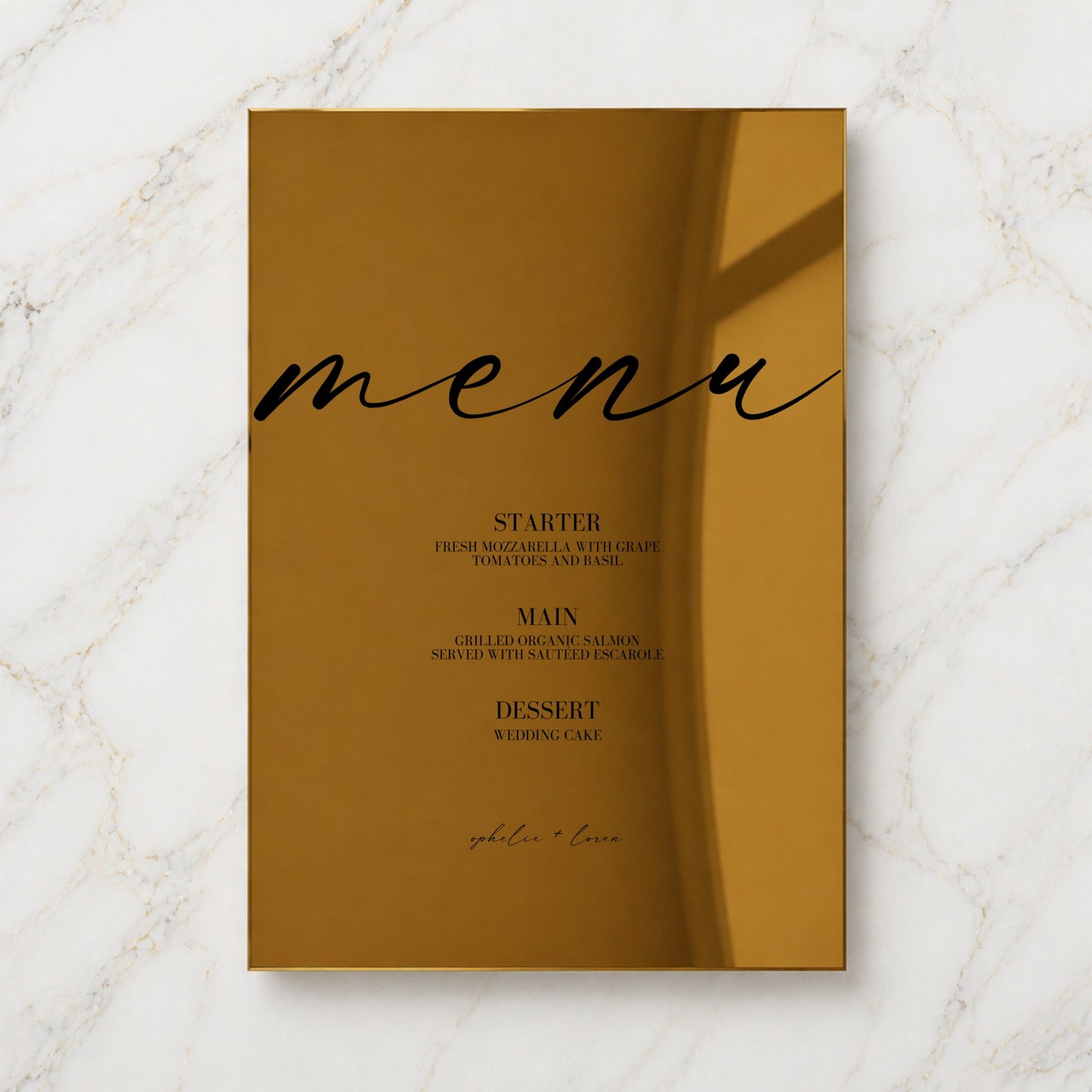 Aria Collection Gold Mirror Wedding Menu Sign