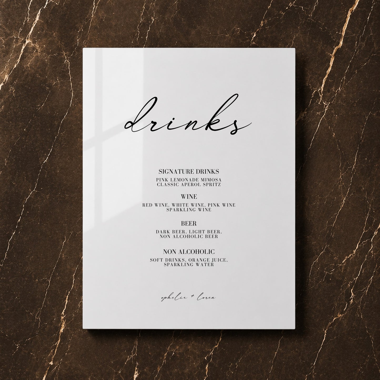 Aria Collection Acrylic Wedding Bar & Drinks Sign