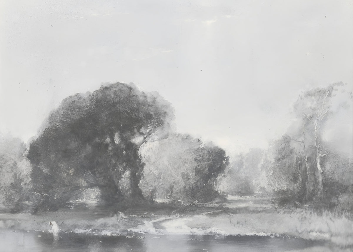 Charcoal Tree Landscape, vintage wall art print