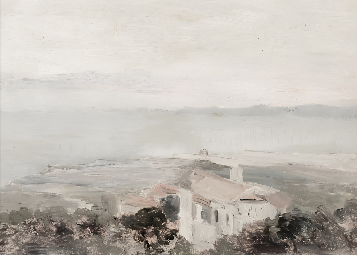 Coastal Village Overlook, romantic wall art print