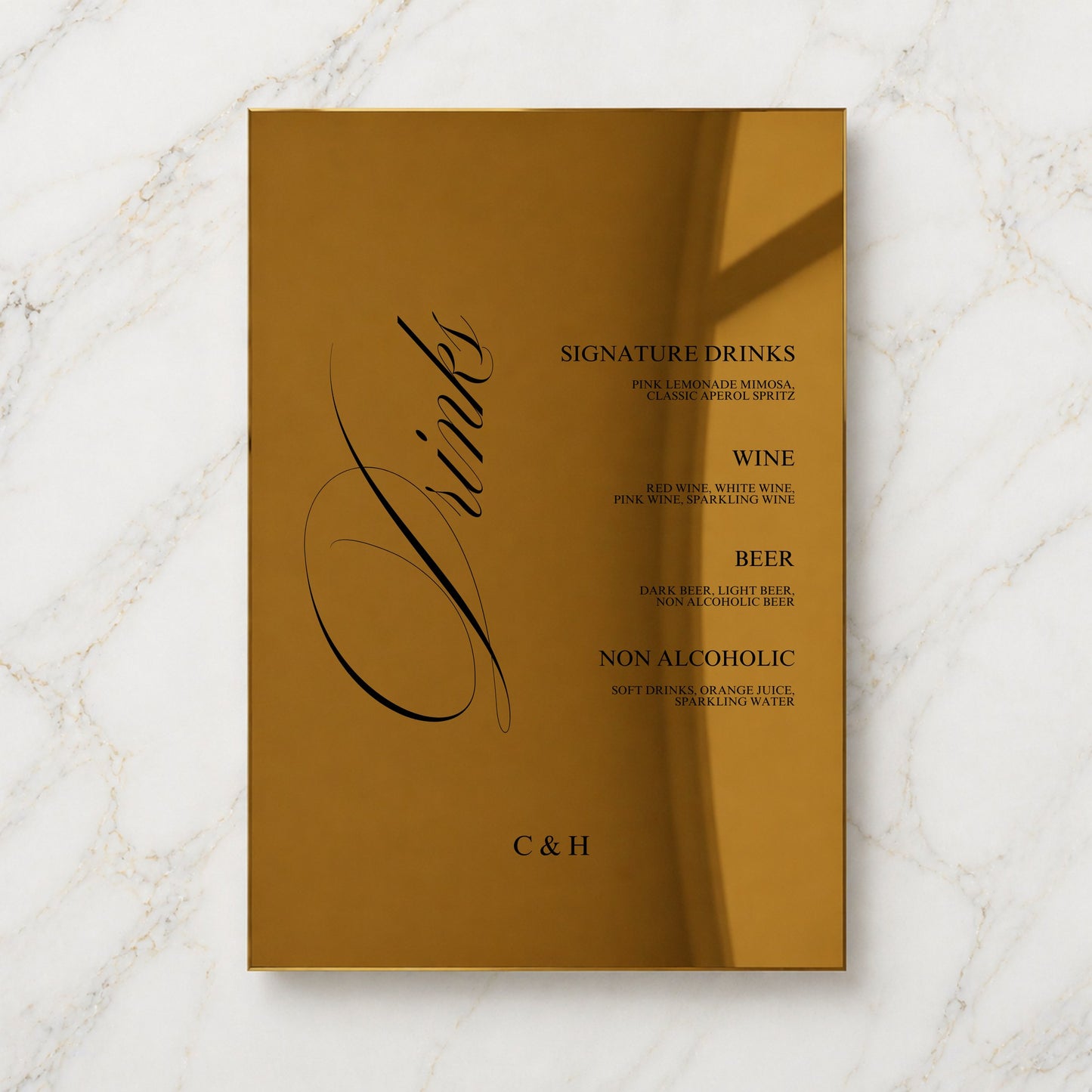 Florence Collection Gold Mirror Wedding Bar & Drinks Sign