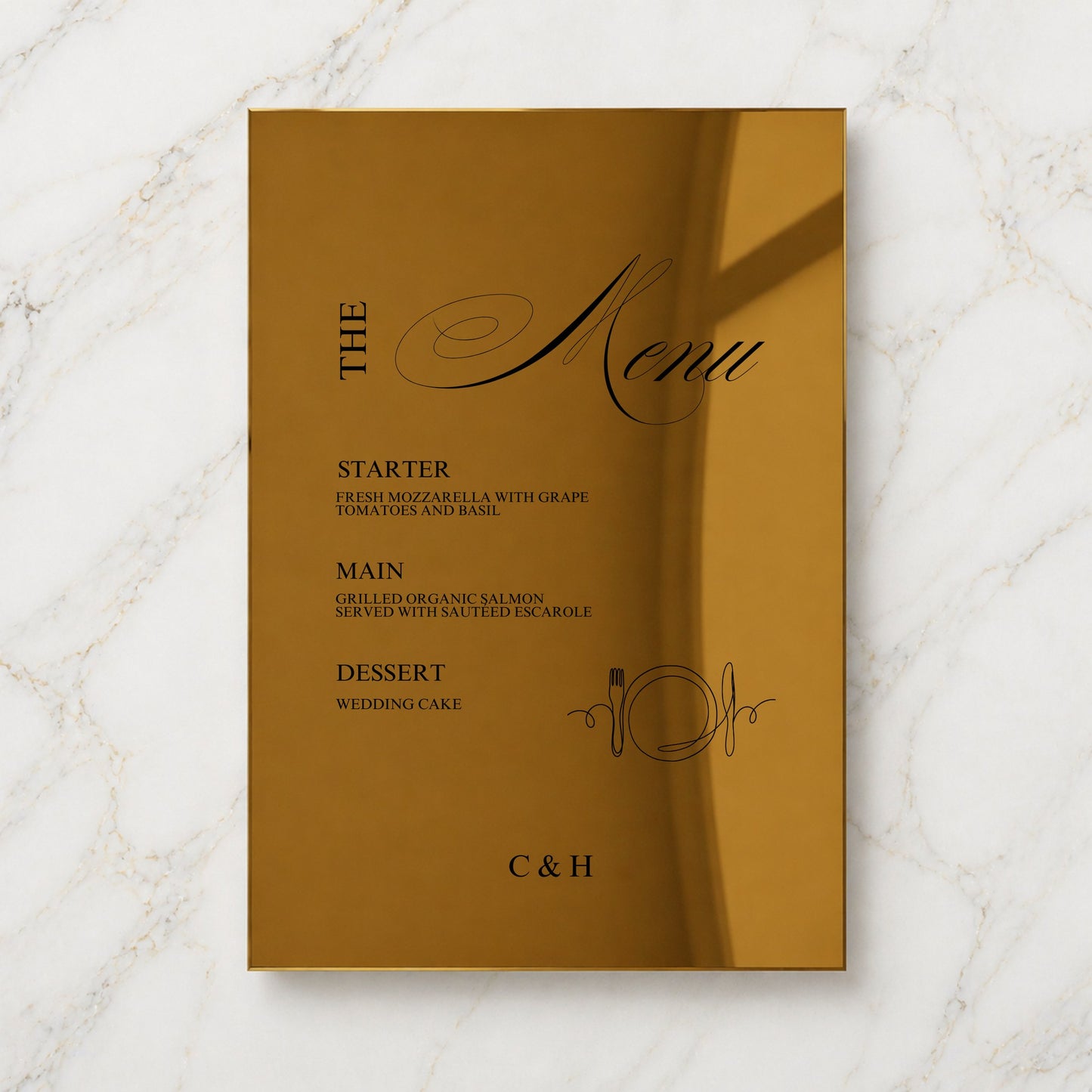Florence Collection Gold Mirror Wedding Menu Sign