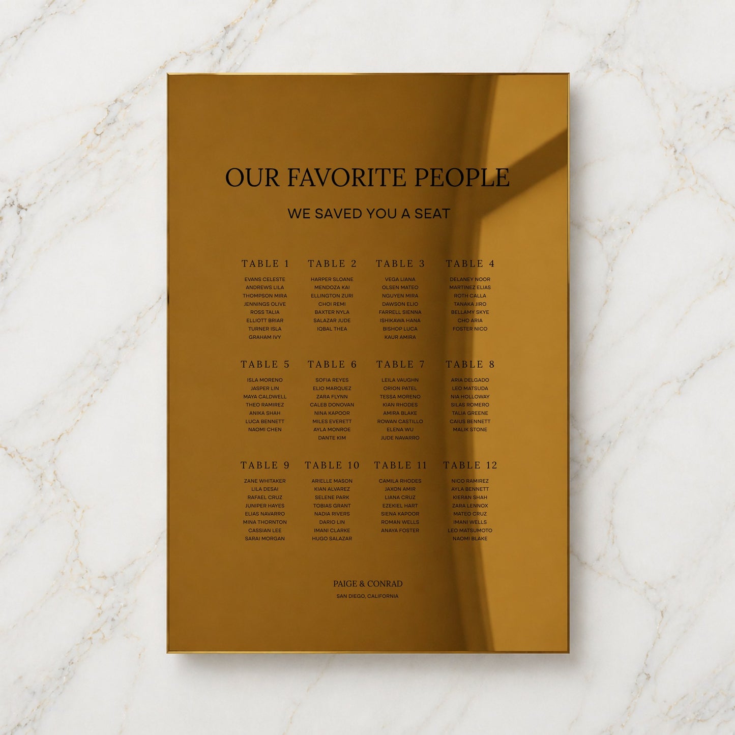 Moda Collection Gold Mirror Wedding Seating Chart Sign