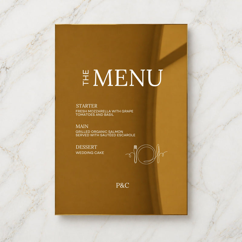 Moda Collection Gold Mirror Wedding Menu Sign