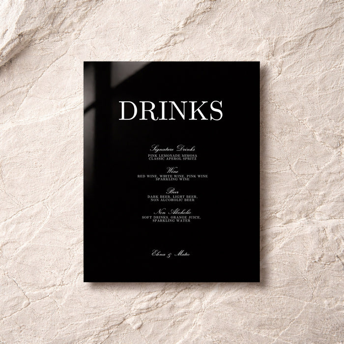 Reina Collection Acrylic Wedding Bar & Drinks Sign