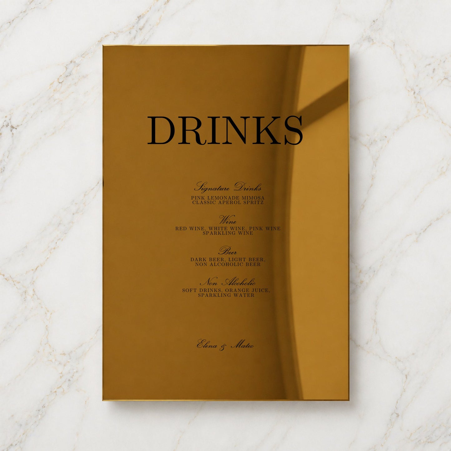 Reina Collection Gold Mirror Wedding Bar & Drinks Sign