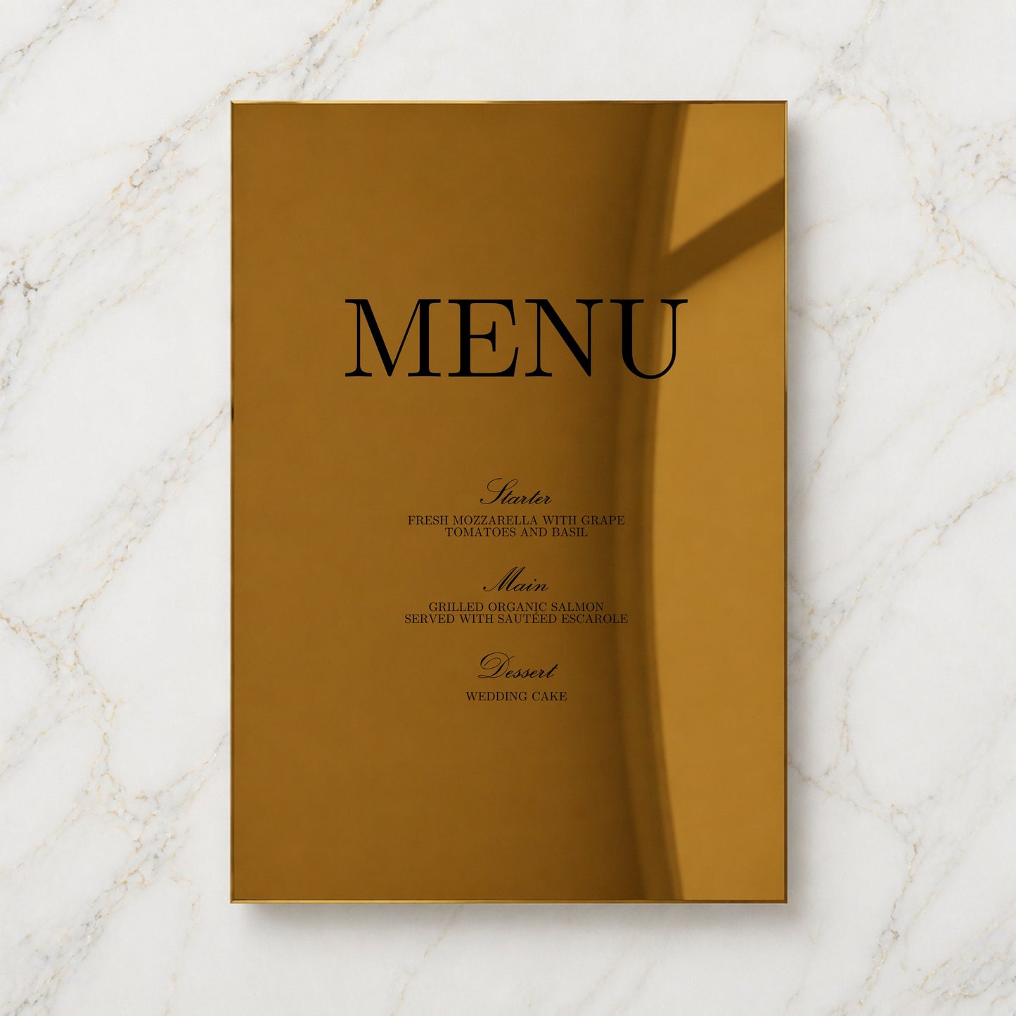 Reina Collection Gold Mirror Wedding Menu Sign