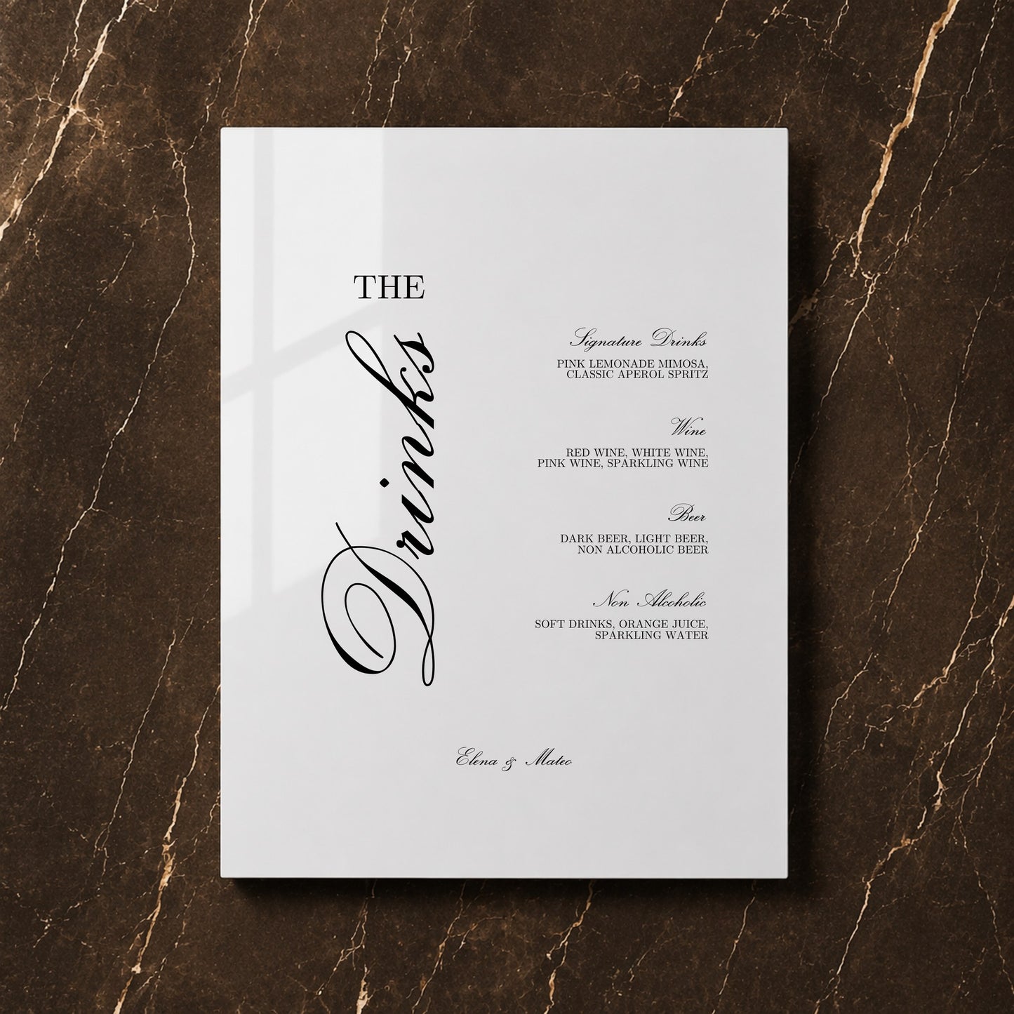 Reina Collection Acrylic Wedding Bar & Drinks Sign