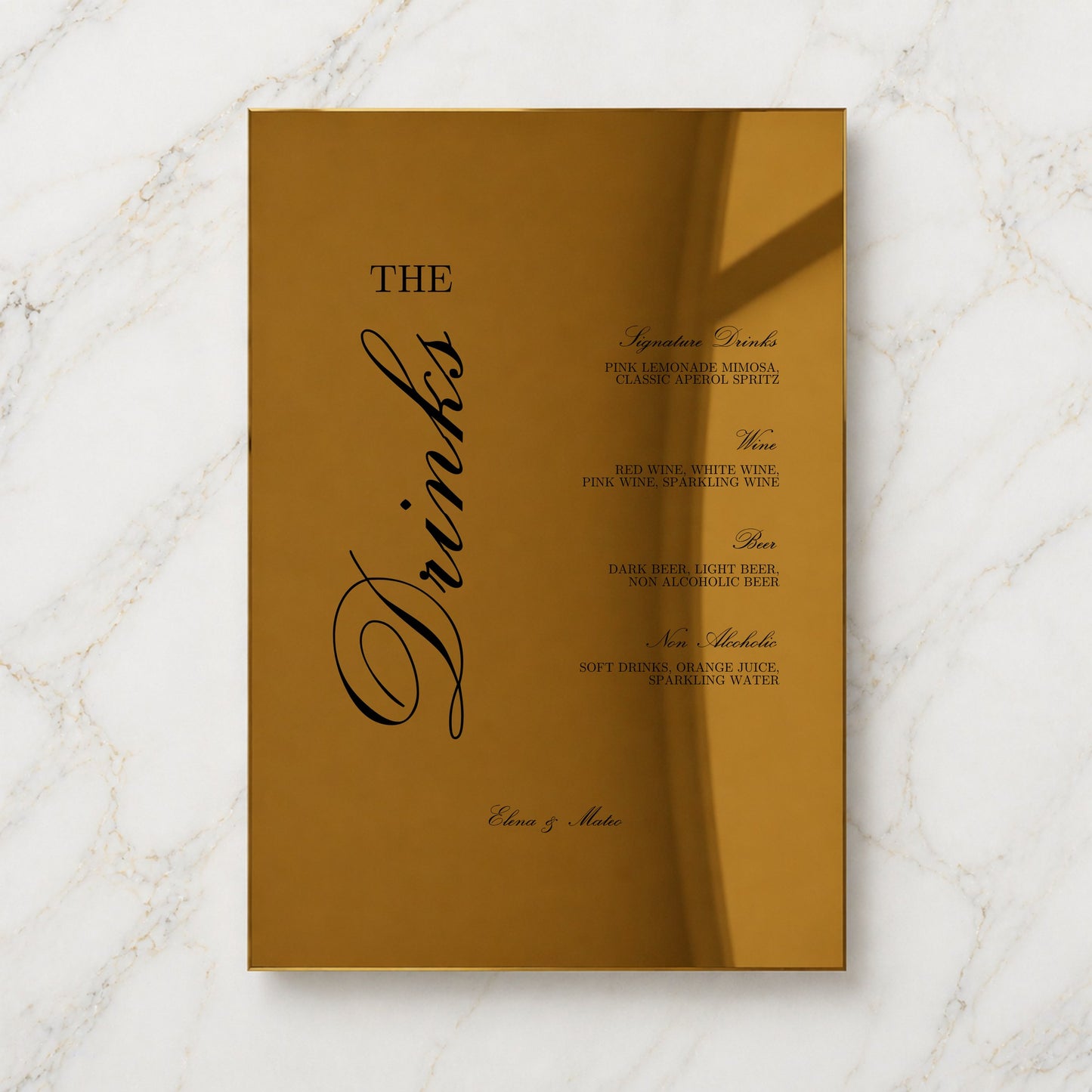 Reina Collection Gold Mirror Wedding Bar & Drinks Sign
