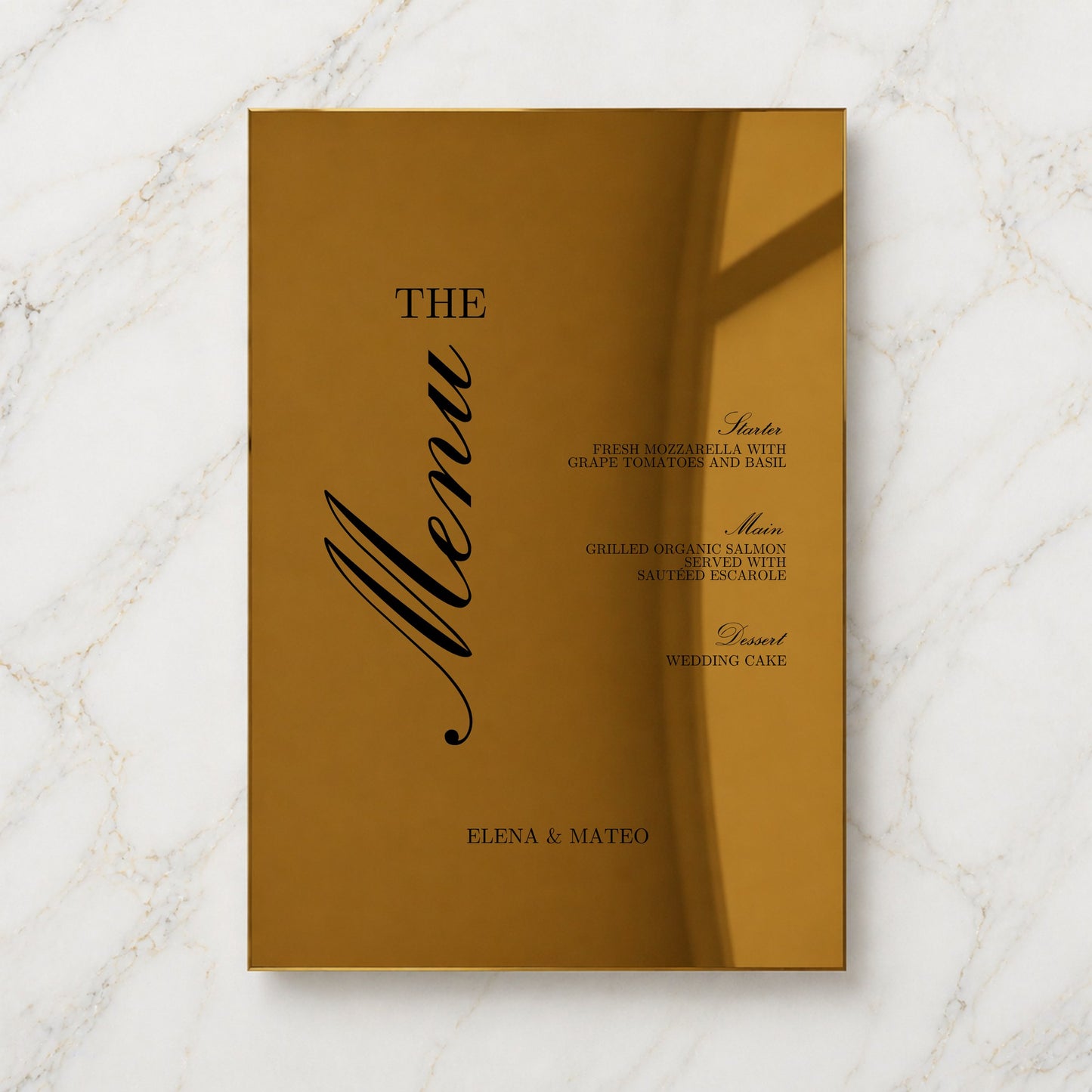 Reina Collection Gold Mirror Wedding Menu Sign