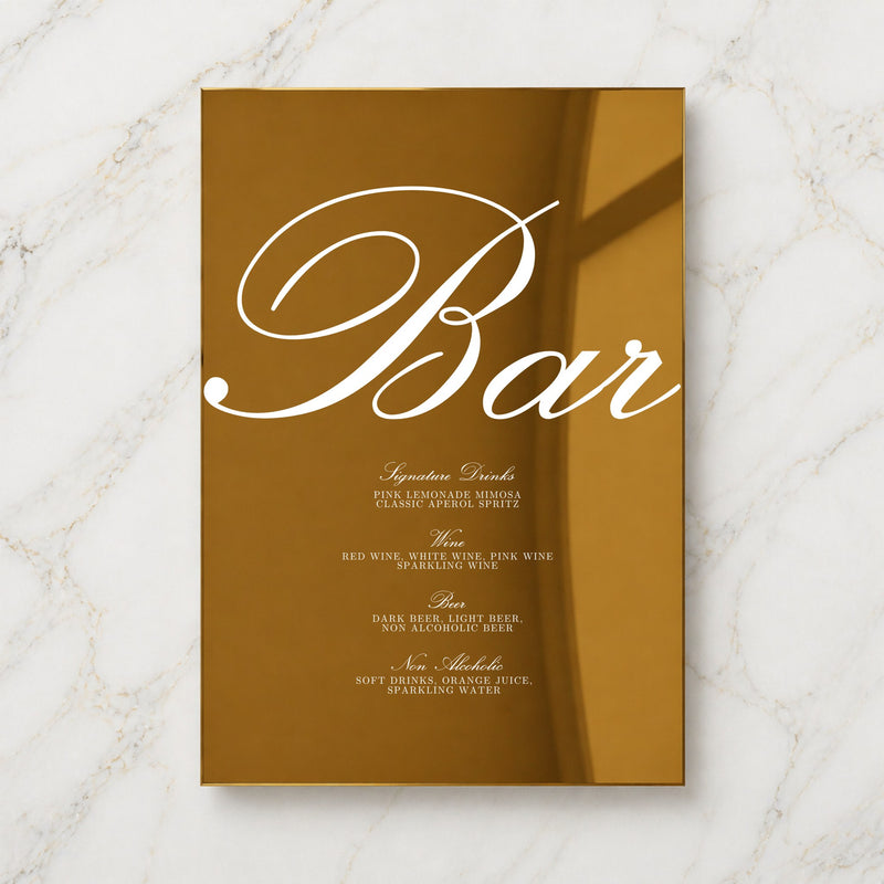 Reina Collection Gold Mirror Wedding Bar & Drinks Sign