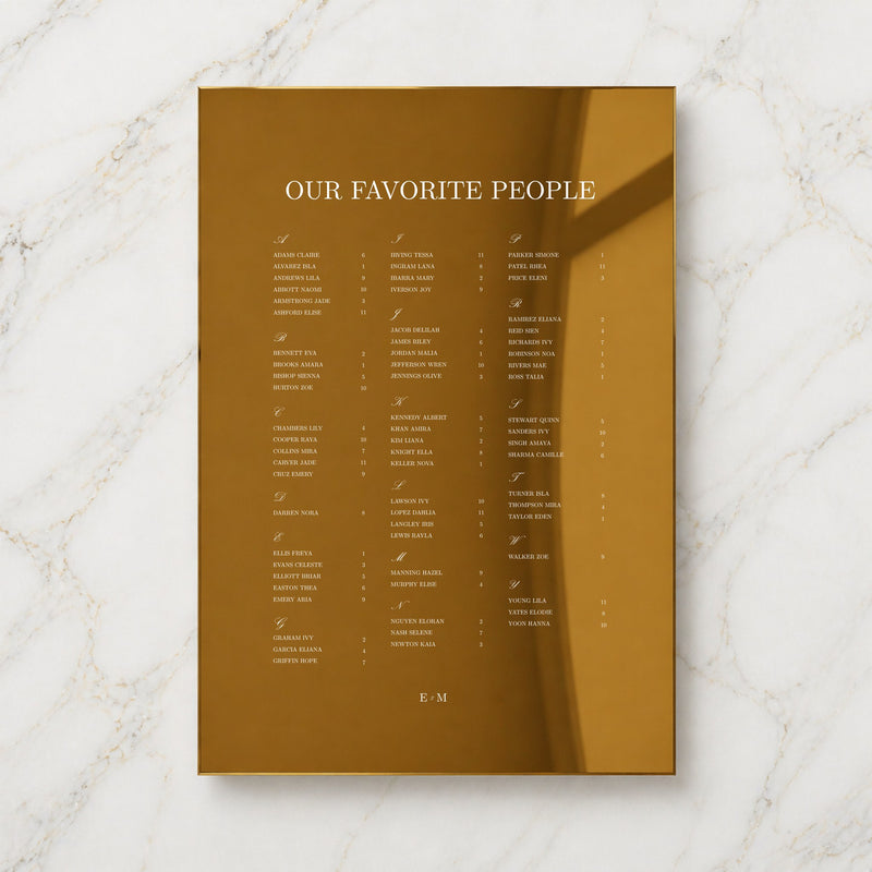 Reina Collection Gold Mirror Wedding Seating Chart Sign