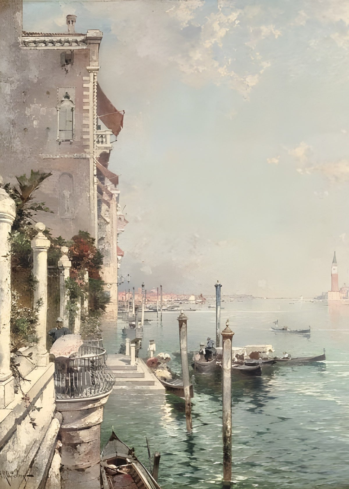 Venetian Balcony, vintage wall art print