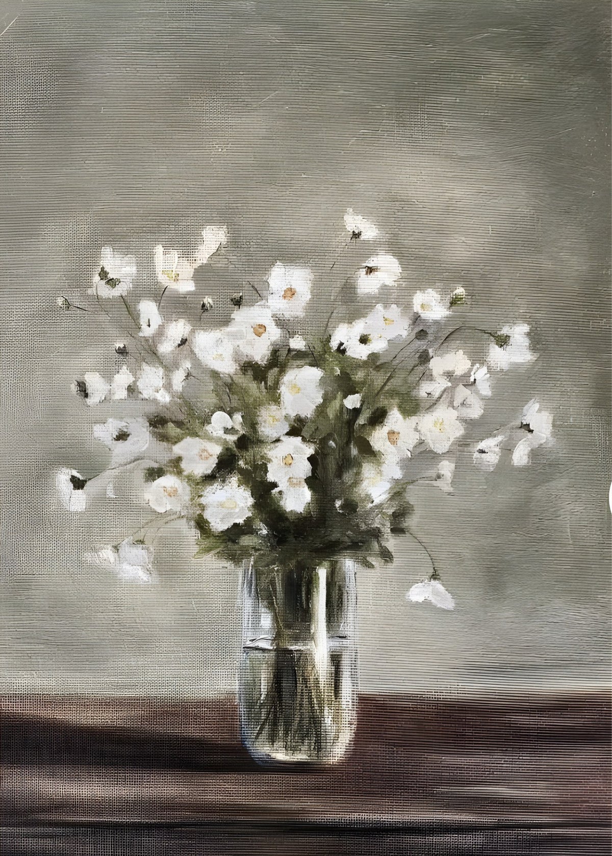 White Daisies in Glass Vase, botanical wall art print