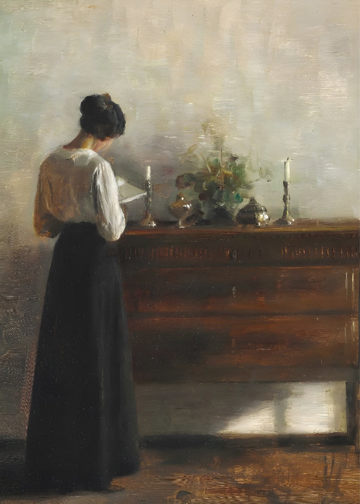 Woman at the Piano, vintage wall art print