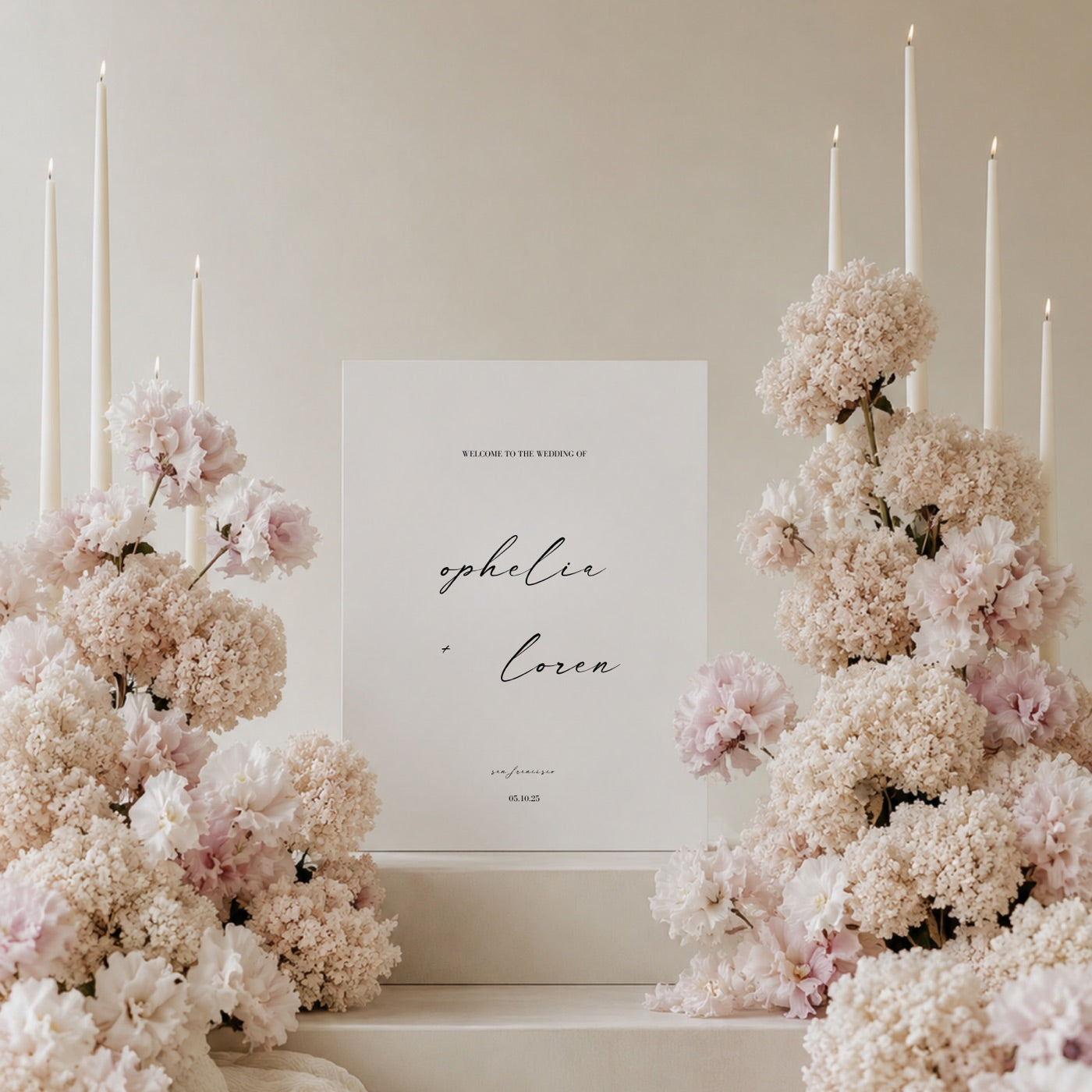 Elegant custom wedding welcome signage at a luxury reception