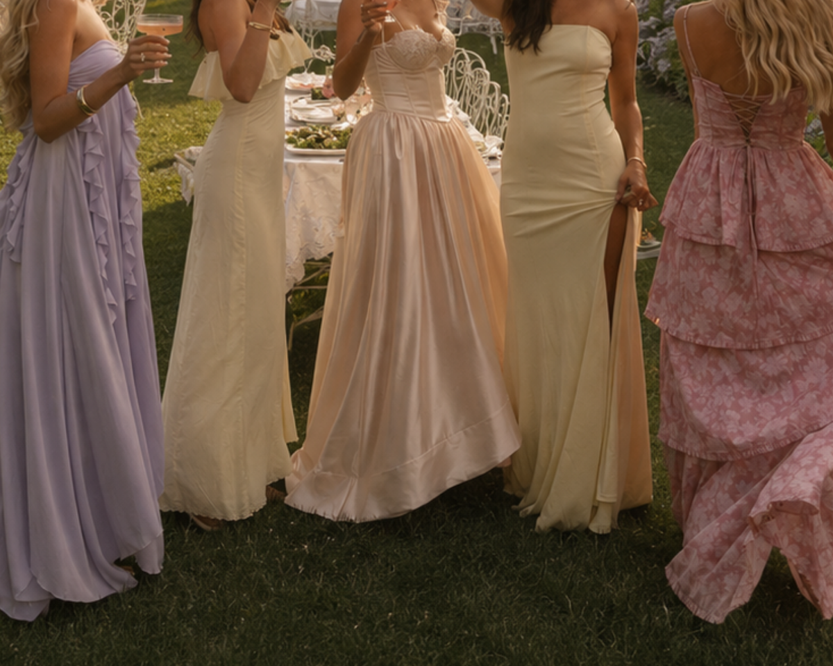 Wedding party in coordinated tones showing how to coordinate wedding party colors