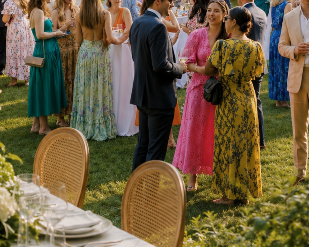 Wedding Guests standing at wedding