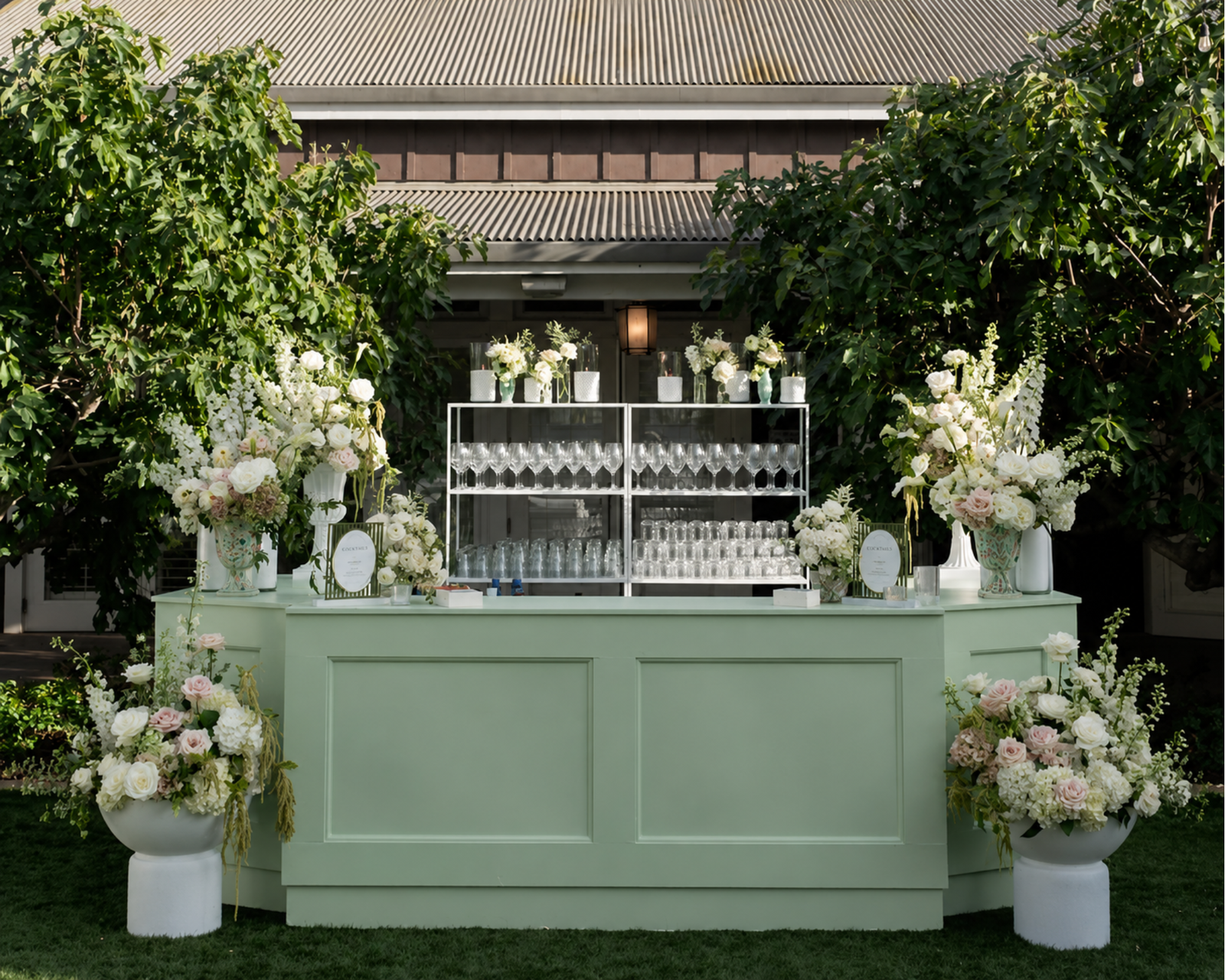 Non-alcoholic wedding bar sign listing zero-proof drinks by name