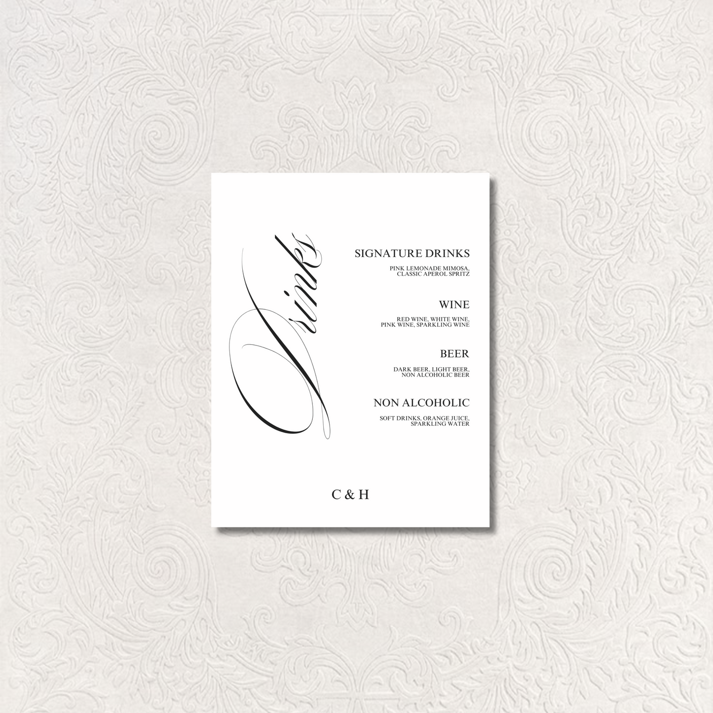 Drinks & Bar Sign I | Florence Collection | Wedding Signage