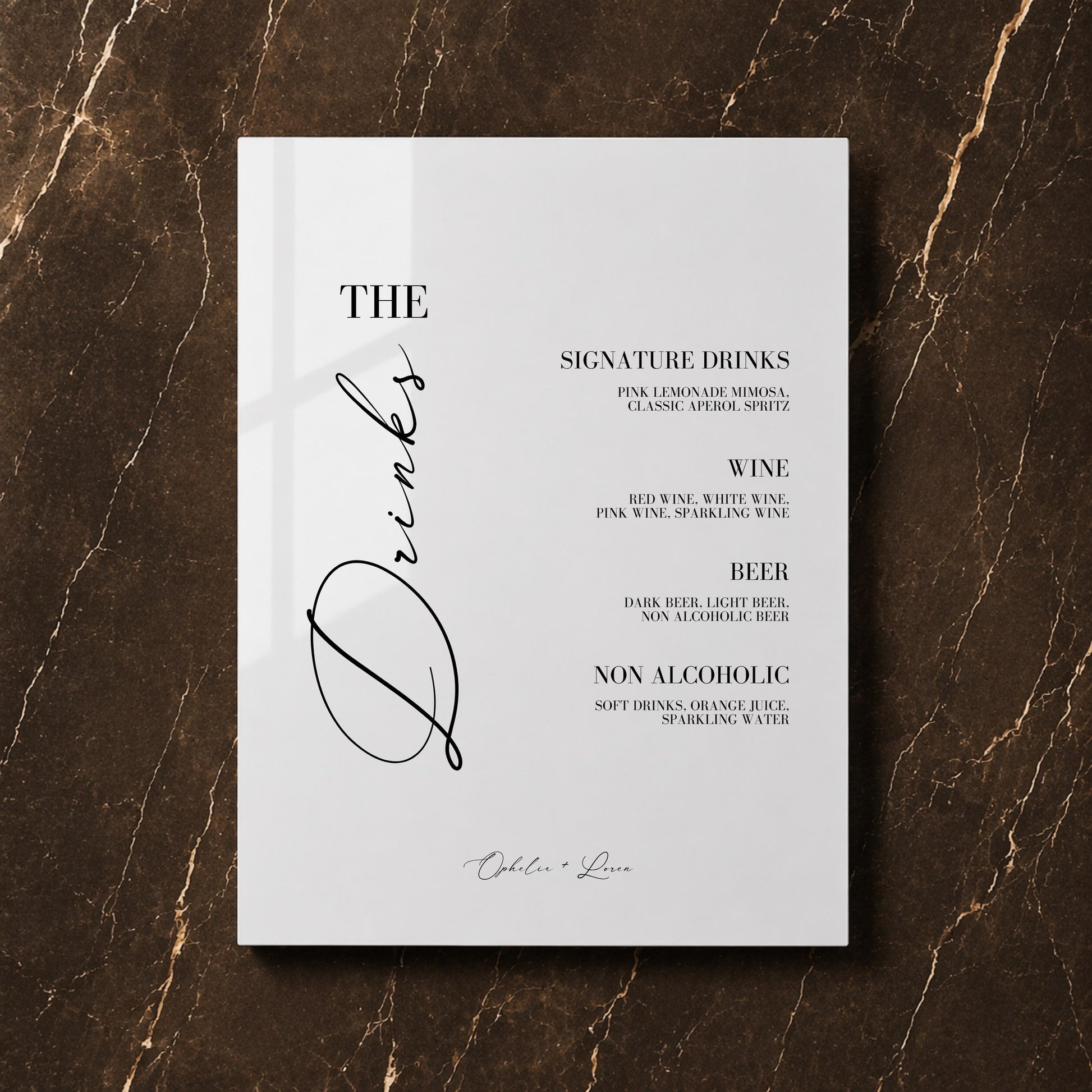 Aria Collection Acrylic Wedding Bar & Drinks Sign