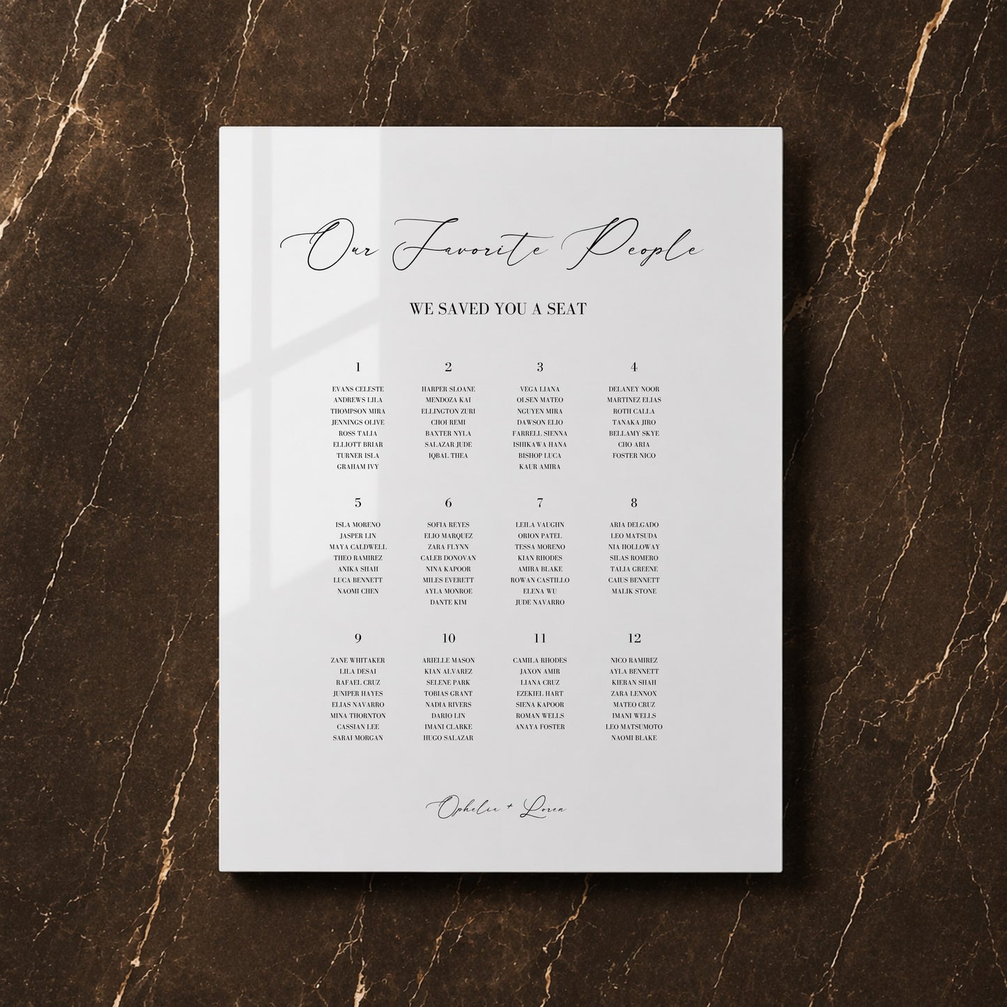 Aria Collection Acrylic Wedding Seating Chart Sign
