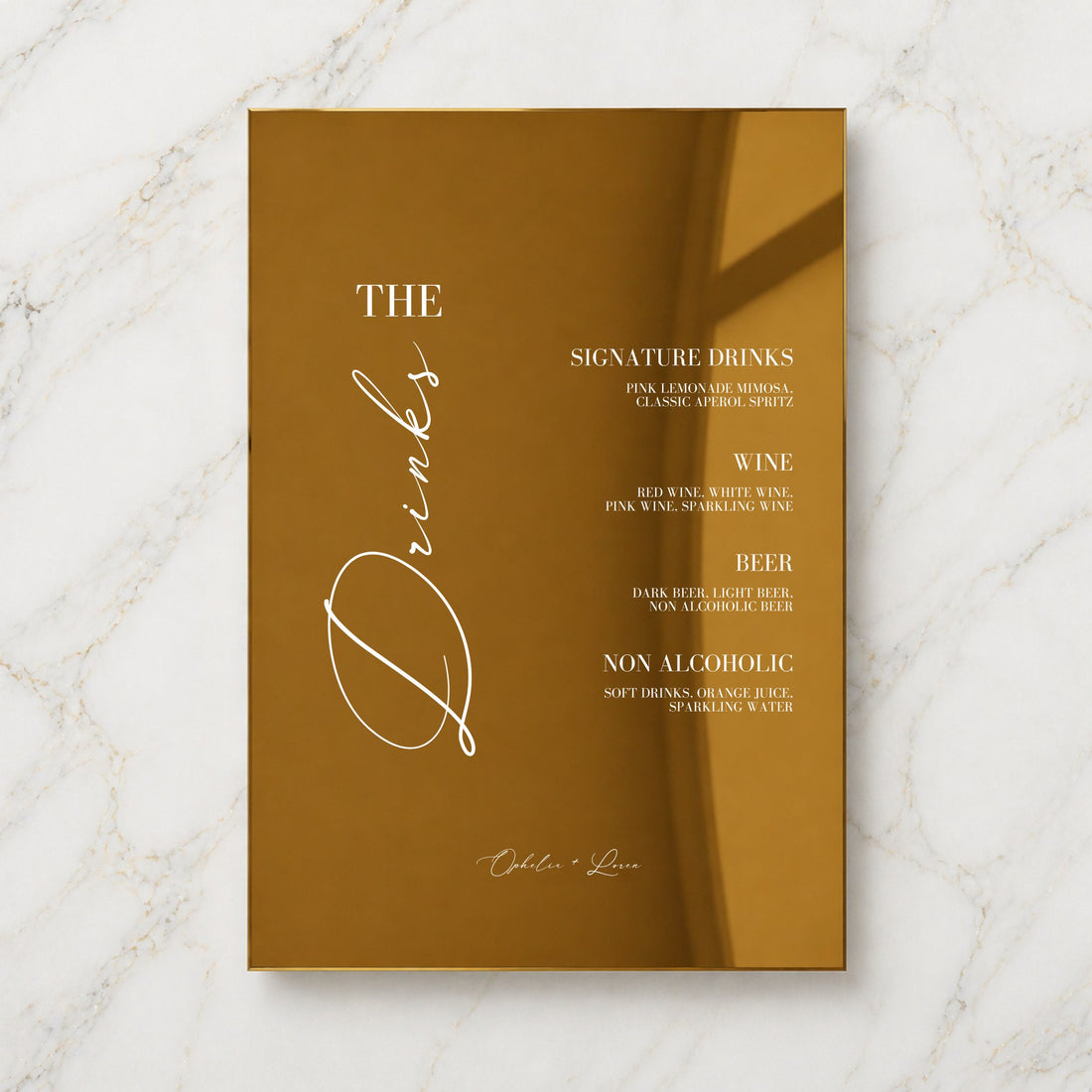 Aria Collection Gold Mirror Wedding Bar & Drinks Sign