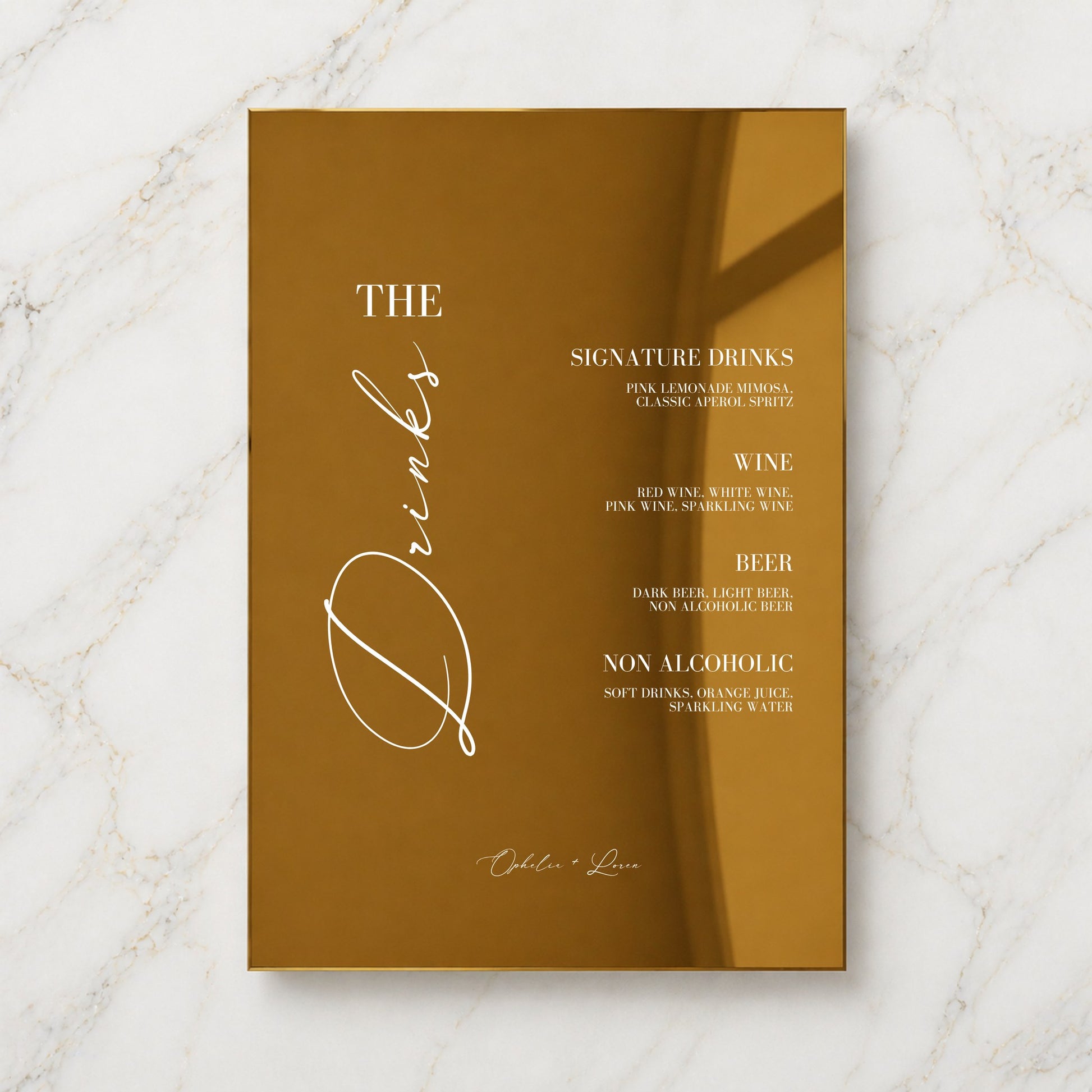 Aria Collection Gold Mirror Wedding Bar & Drinks Sign
