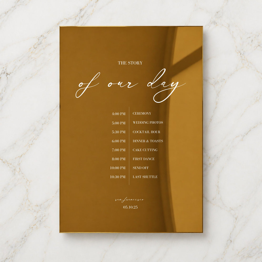 Aria Collection Gold Mirror Wedding Order of Events Sign