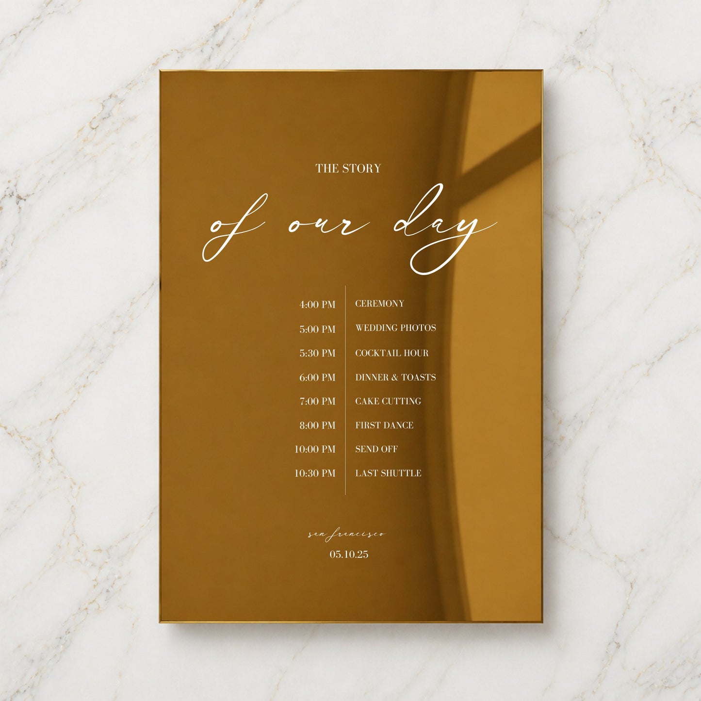 Aria Collection Gold Mirror Wedding Order of Events Sign