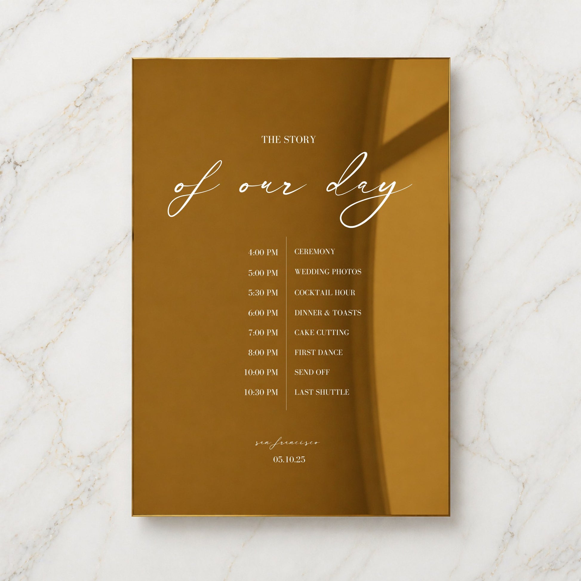 Aria Collection Gold Mirror Wedding Order of Events Sign
