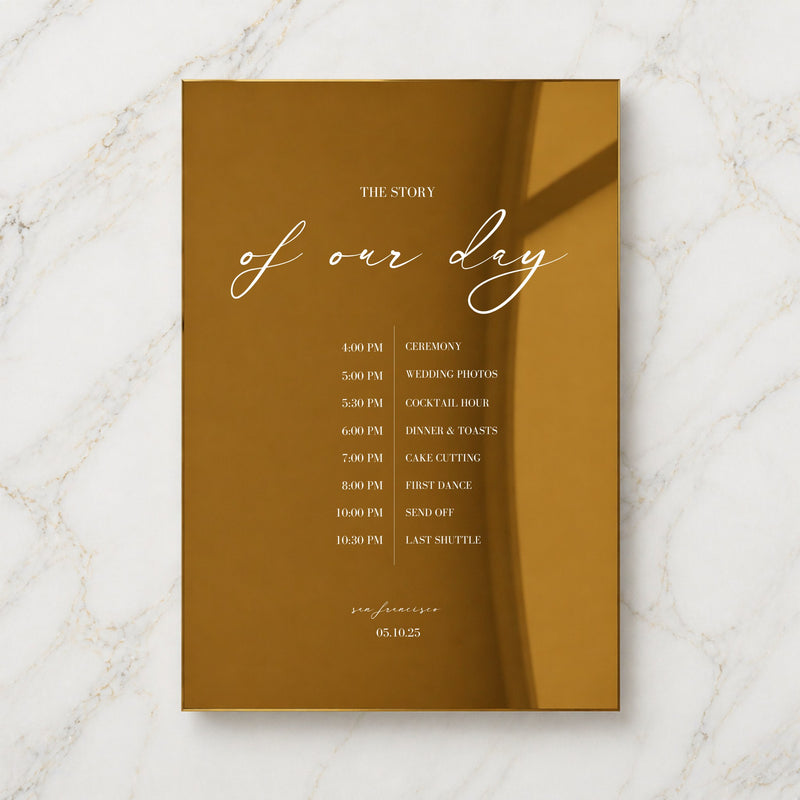 Aria Collection Gold Mirror Wedding Order of Events Sign