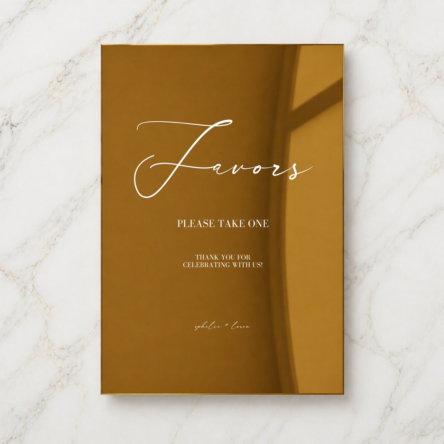 Aria Collection Gold Mirror Wedding Party Favors Sign