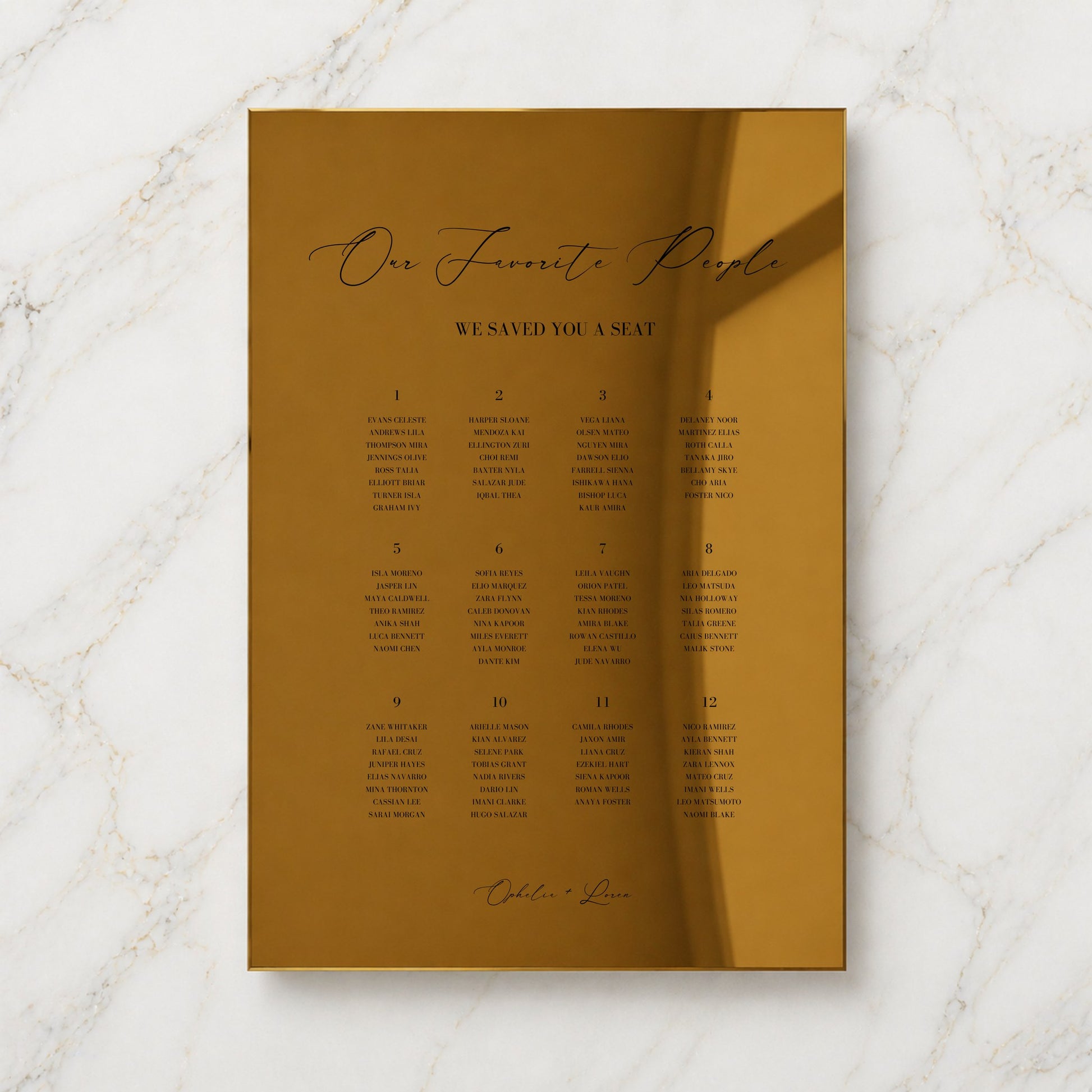 Aria Collection Gold Mirror Wedding Seating Chart Sign