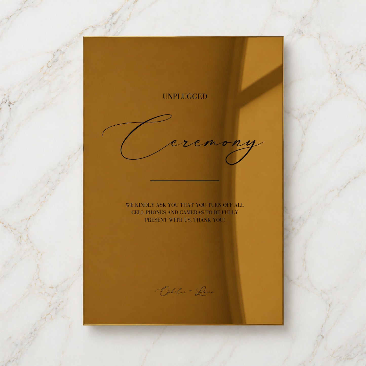 Aria Collection Gold Mirror Wedding Unplugged Ceremony Sign