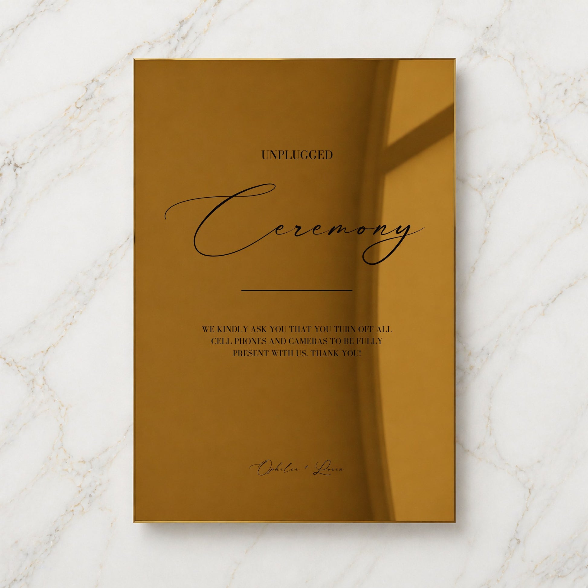 Aria Collection Gold Mirror Wedding Unplugged Ceremony Sign
