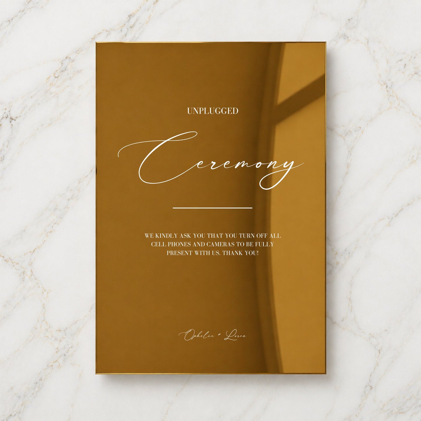 Aria Collection Gold Mirror Wedding Unplugged Ceremony Sign