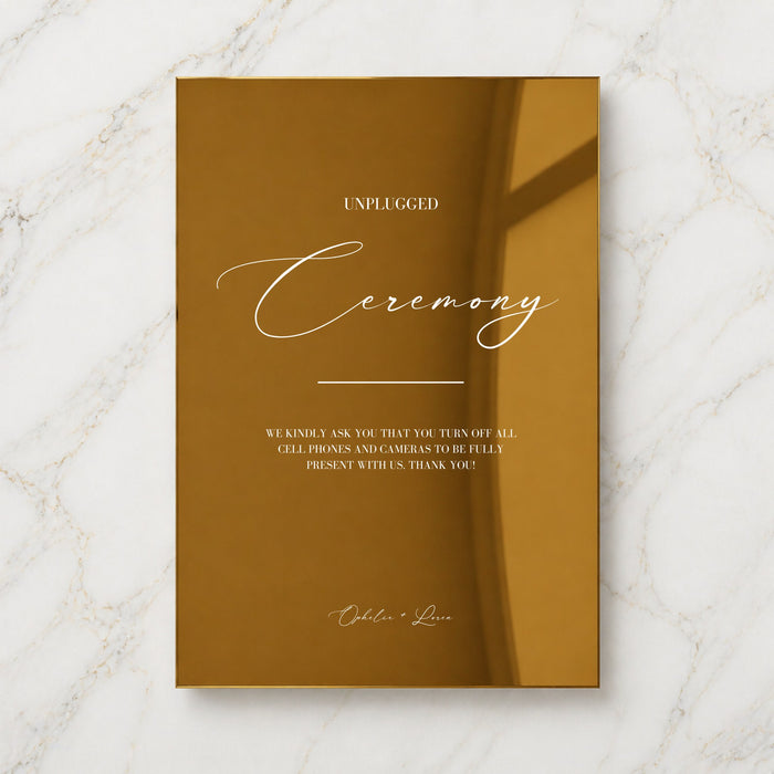 Aria Collection Gold Mirror Wedding Unplugged Ceremony Sign