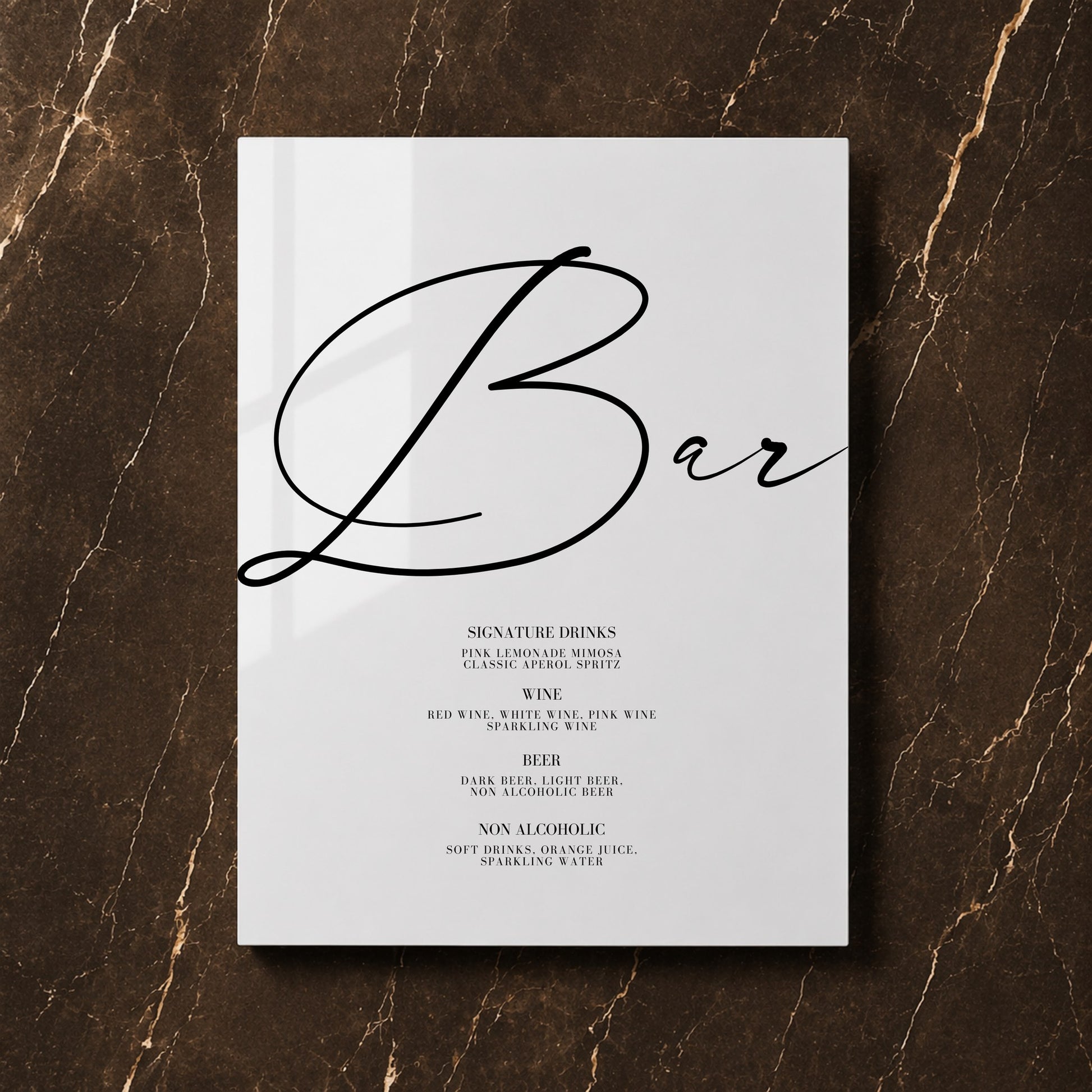 Aria Collection Acrylic Wedding Bar & Drinks Sign