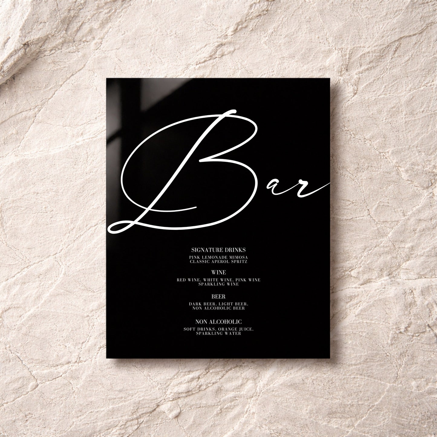 Aria Collection Acrylic Wedding Bar & Drinks Sign